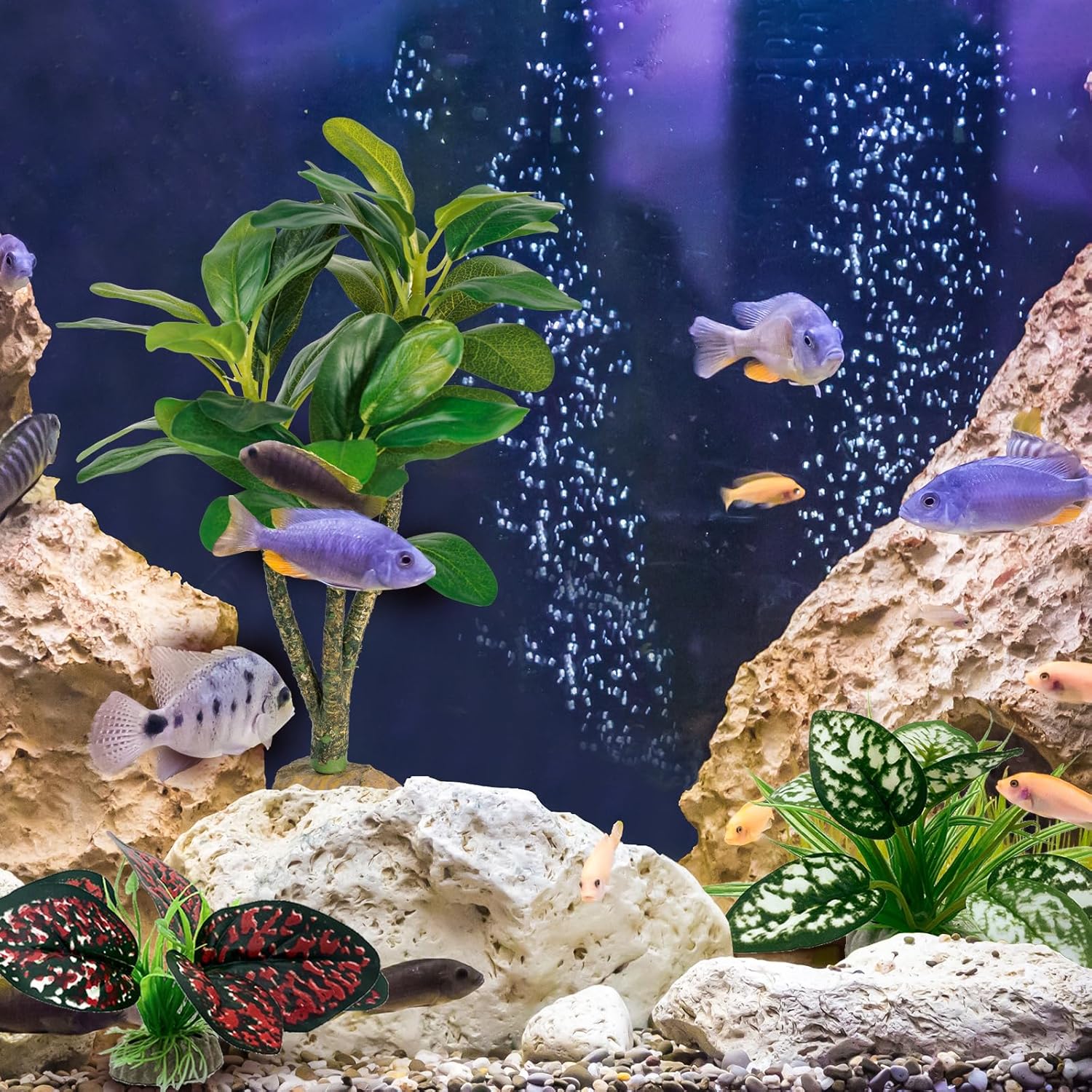Reptile Artificial Plants, Big Terrarium Plants Decorations Supplies, Aquarium Fish Tank Plants, Amphibian Habitat Hideout Tank Accessories(L Set-3pcs/H)