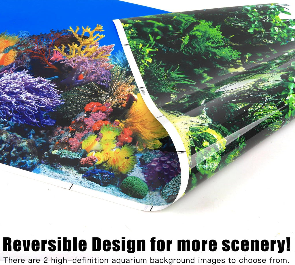 Lainrrew Aquarium Background Poster HD, Dual-Sided Water Plants & Fish Tank Landscape, 16"x40", Vivid Marine Life, Waterproof Scenery, Easy to Install, Durable Tank Decor (Type 4)