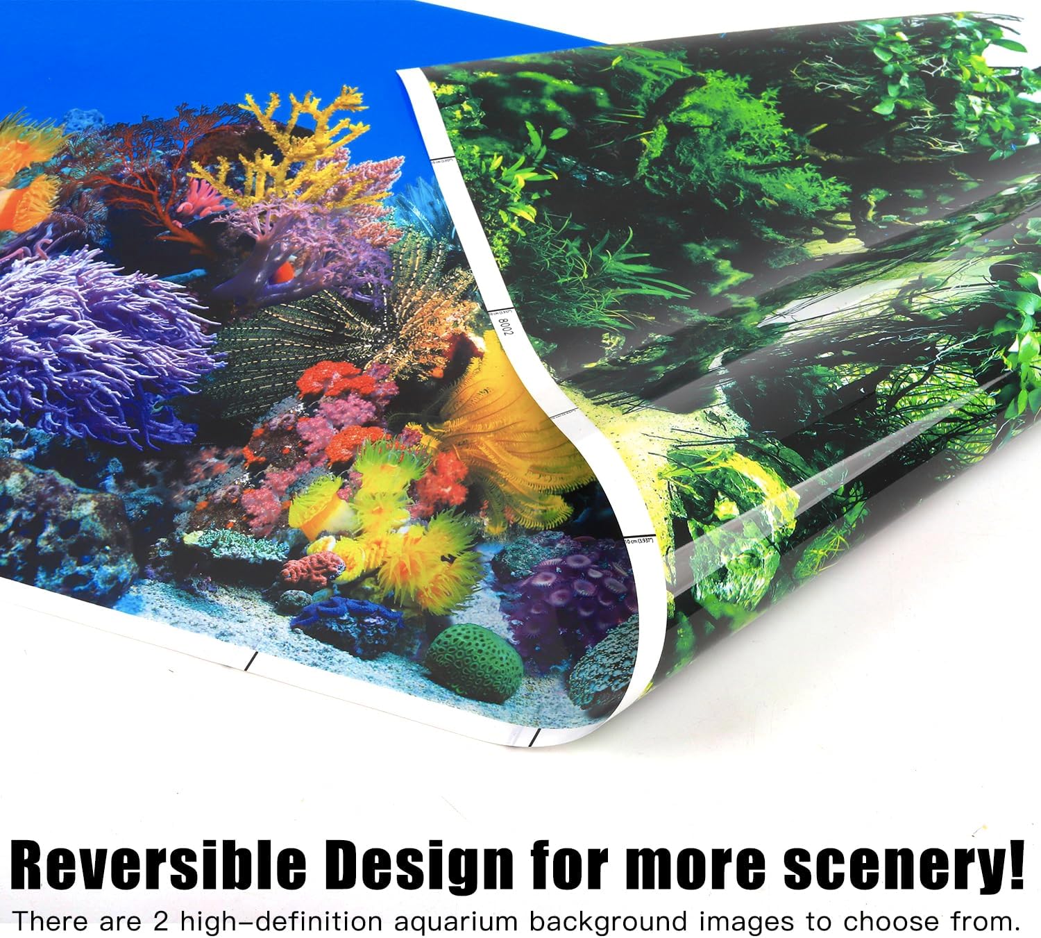 Lainrrew Aquarium Background Poster HD, Dual-Sided Water Plants & Fish Tank Landscape, 16"x40", Vivid Marine Life, Waterproof Scenery, Easy to Install, Durable Tank Decor (Type 4)