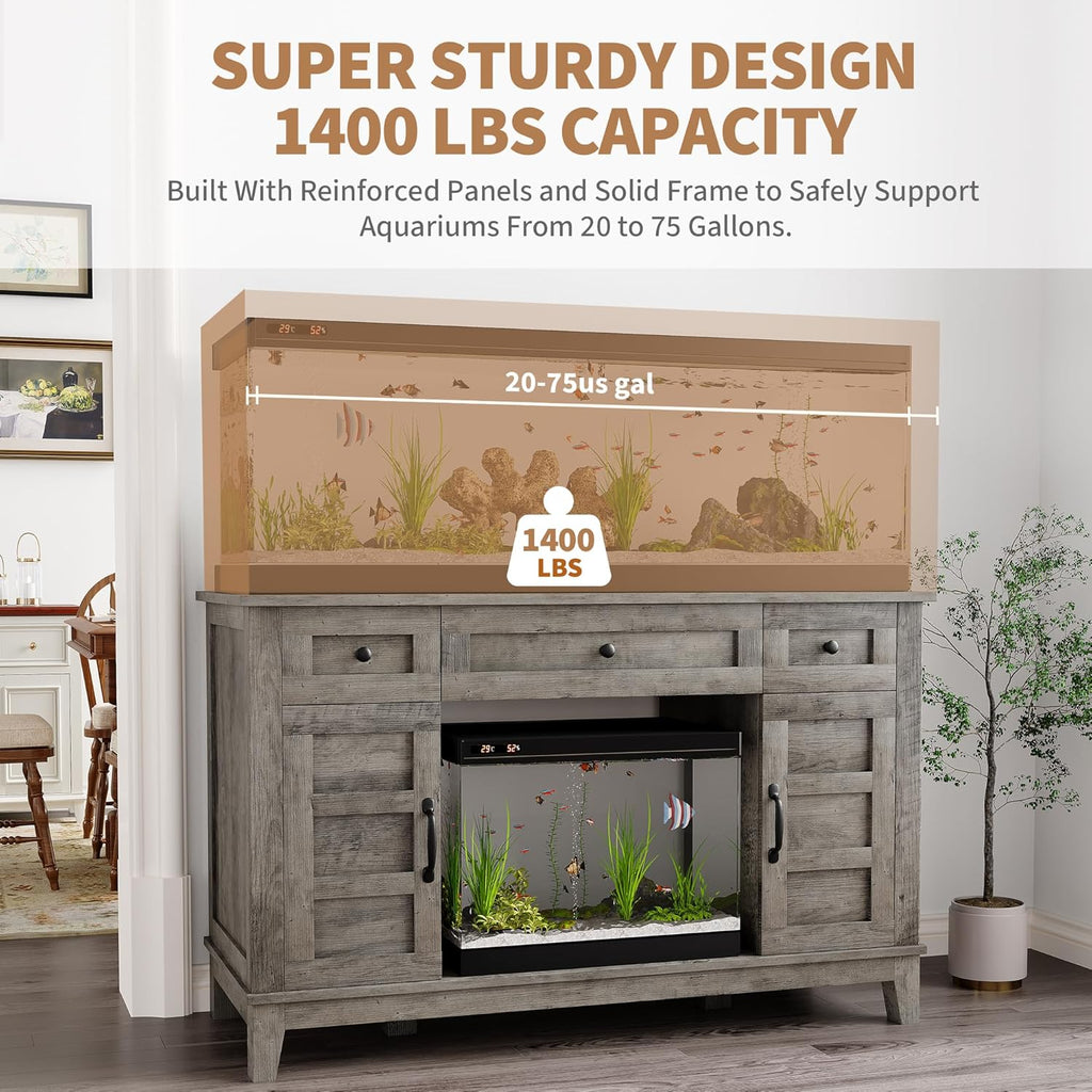 Farmhouse 55-75 Gallon Fish Tank Stand, Aquarium Stand with Power Outlet, 1400LBS Heavy Duty Fish Tank with Stand for Fish/Turtle/Reptile Terrarium