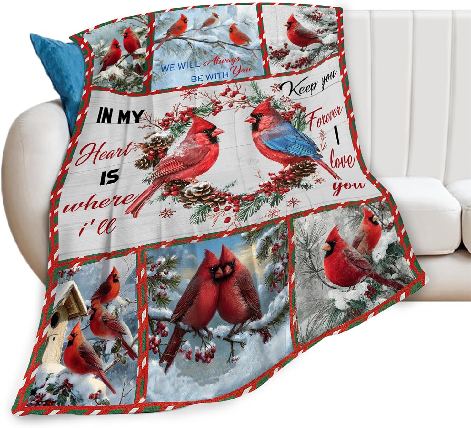 Cardinal Blanket Red Bird Throw Blankets for Girls Boys Kids Cardinal Lover Soft Cozy Fleece Plush for Couch Sofa Bed 50"x40"