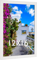 12x16 Wood Picture Frame White, Modern Natural Woodgrain 16x12in Frame, Rustic Wooden 12 x 16 inch Gallery Wall Photo Poster Frame with HD Plexiglass, Horizontal Vertical Wall Mounting Display 1pcs