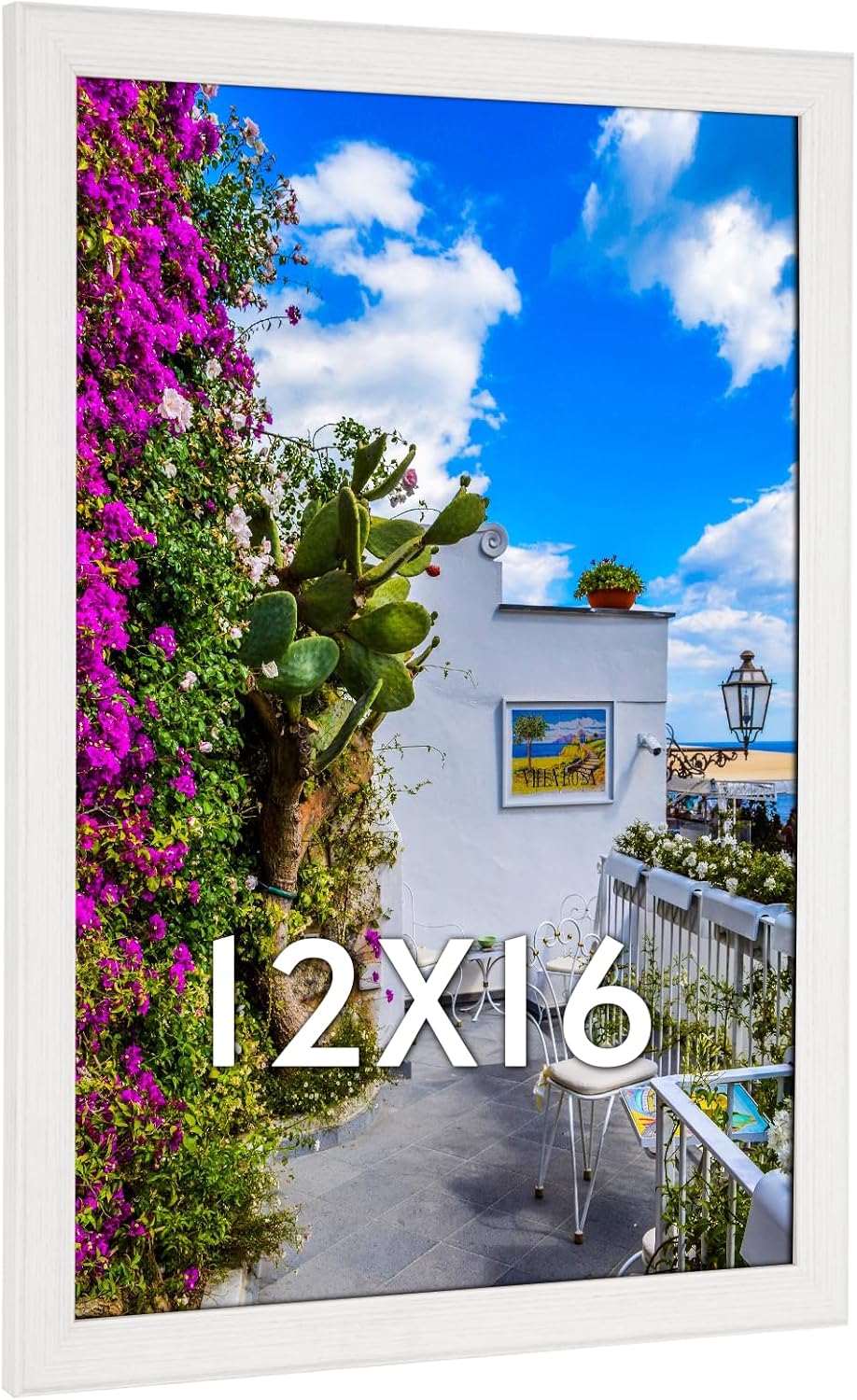 12x16 Wood Picture Frame White, Modern Natural Woodgrain 16x12in Frame, Rustic Wooden 12 x 16 inch Gallery Wall Photo Poster Frame with HD Plexiglass, Horizontal Vertical Wall Mounting Display 1pcs