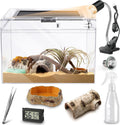 HELIME Reptile Polycarbonate Terrarium Kit 7 Piece Starter Habitat for Tarantula,Lizards,Frogs,Geckos,or Hermit Crabs,Tank with Escape-Proof Locking Lid,Light,Hygrometer,Hide,Tweezer,Bowl,Sprayer L