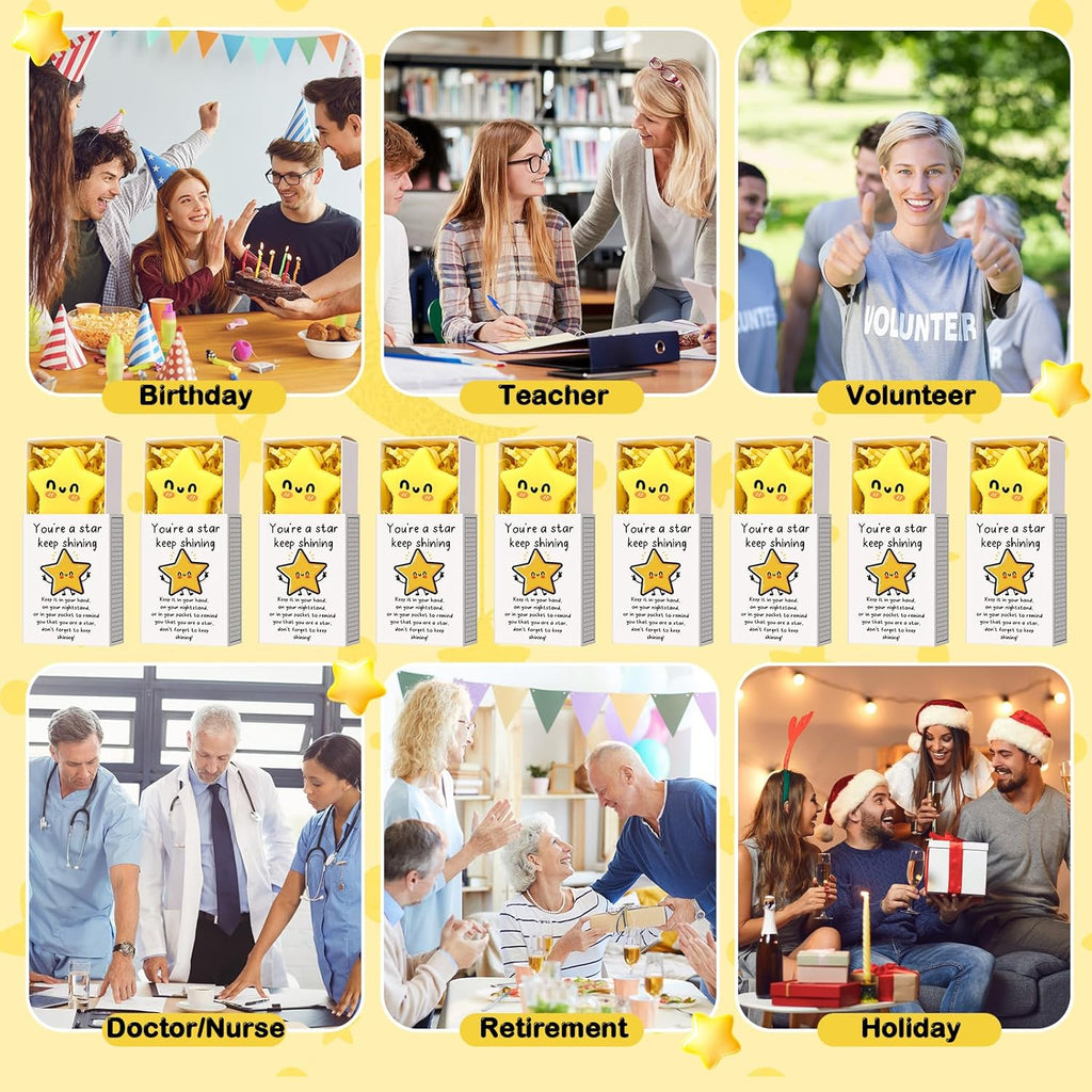 Wettarn 24 Sets Star Positive Gifts Cute Stress Balls with Gift Boxes Inspirational Party Favors for Employee Coworker Students Relief Toys, You are a Star Keep Shining
