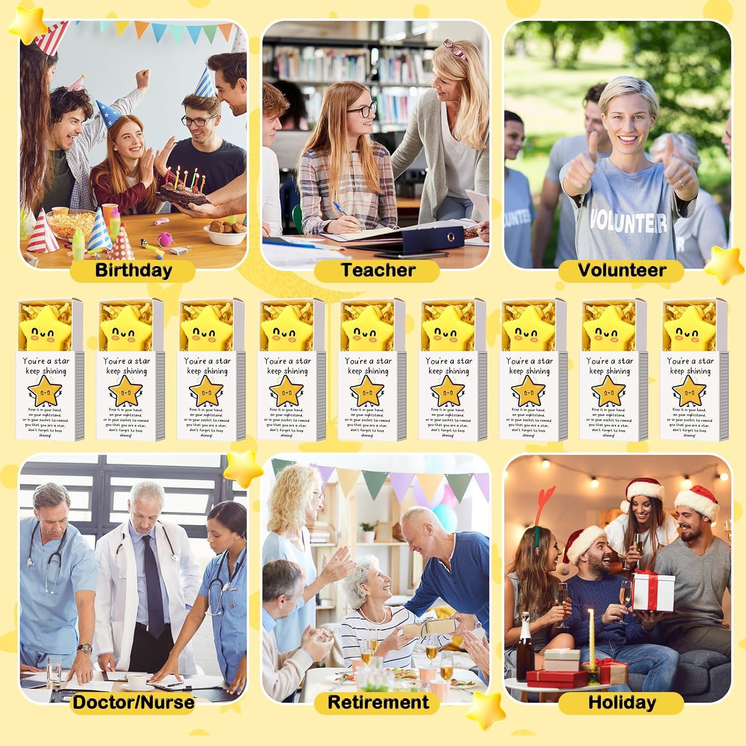 Wettarn 24 Sets Star Positive Gifts Cute Stress Balls with Gift Boxes Inspirational Party Favors for Employee Coworker Students Relief Toys, You are a Star Keep Shining