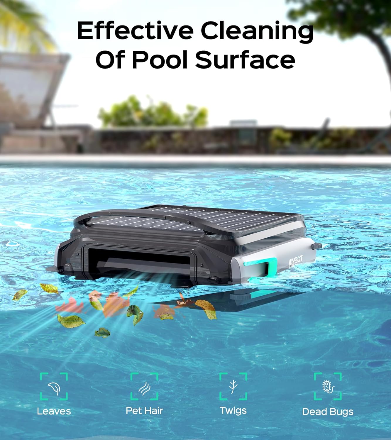WYBOT F1 Pool Skimmer Robot Cleaner, App Remote Control, Automatic Solar Pool Cleaner, Water Clarification, Obstacle Avoidance, Anti-Stranding, Ideal for All Swimming Pool Types