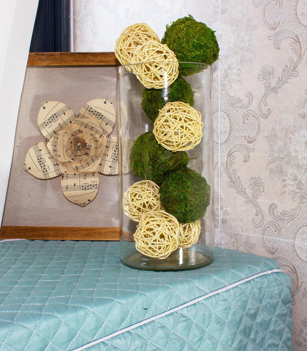 22 Pack Moss Balls 8pcs 3.2"/ 2.3" and Wicker Rattan Balls 6pcs 2.2" for Bowls Decorative Balls Filler for Centerpiece Home Tabel Decor
