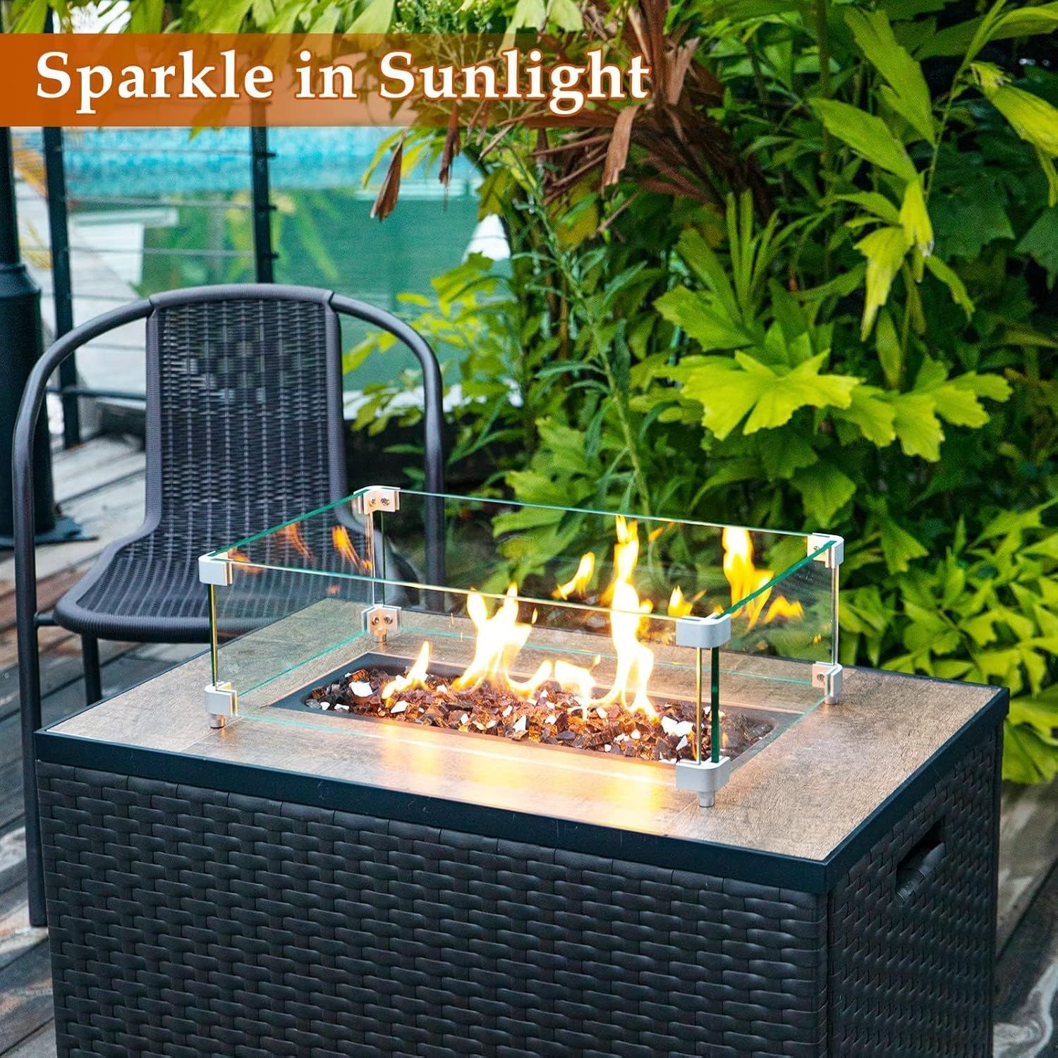 20 lbs Fire Glass for Propane Fire Pit, 1/2 Inch Fire Pit Glass Rocks for Gas Fireplace, Reflective Glass Rocks for Fire Pit Table, Copper