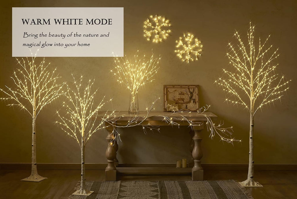 LITBLOOM Lighted Birch Tree Plug in with 8 Functions 6FT 330 Multi Color and Warm White Fairy Lights, White Christmas Tree with Lights for Indoor Outdoor Home Christmas Holiday Party Decoration