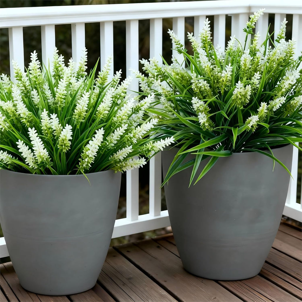 Geegoods Artificial White Lavender Flowers for Outdoors – 24 Bundles UV Resistant Fake Flowers with Monkey Grass, Realistic Artificial Plants Outdoor for Garden, Patio, Porch, Window Box & Home Décor