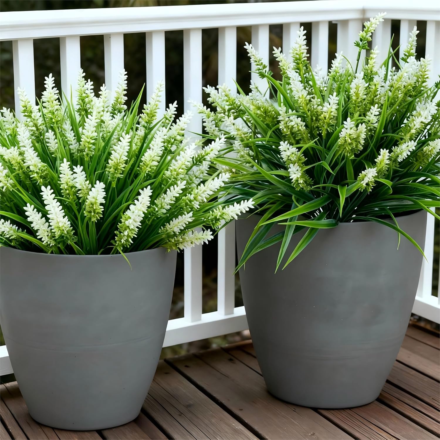 Geegoods Artificial White Lavender Flowers for Outdoors – 24 Bundles UV Resistant Fake Flowers with Monkey Grass, Realistic Artificial Plants Outdoor for Garden, Patio, Porch, Window Box & Home Décor