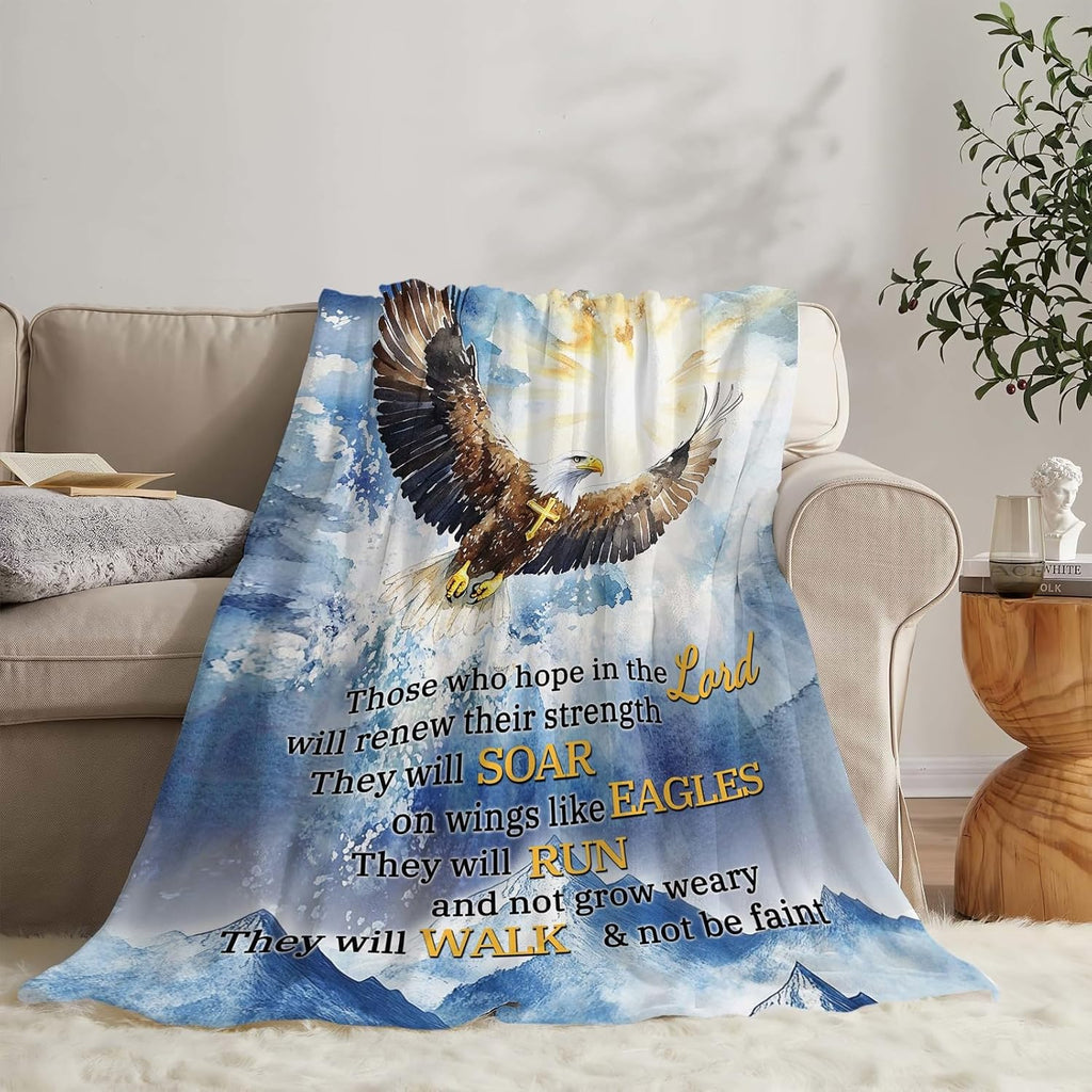 Bald Eagle Blanket Christian Faith Religious Bible Verse Inspirational Scripture Throw Catholic Spiritual Gifts for Adults Women Men Kids Girls Boys Plush Fuzzy Fleece Blanket Decor 60''X80''
