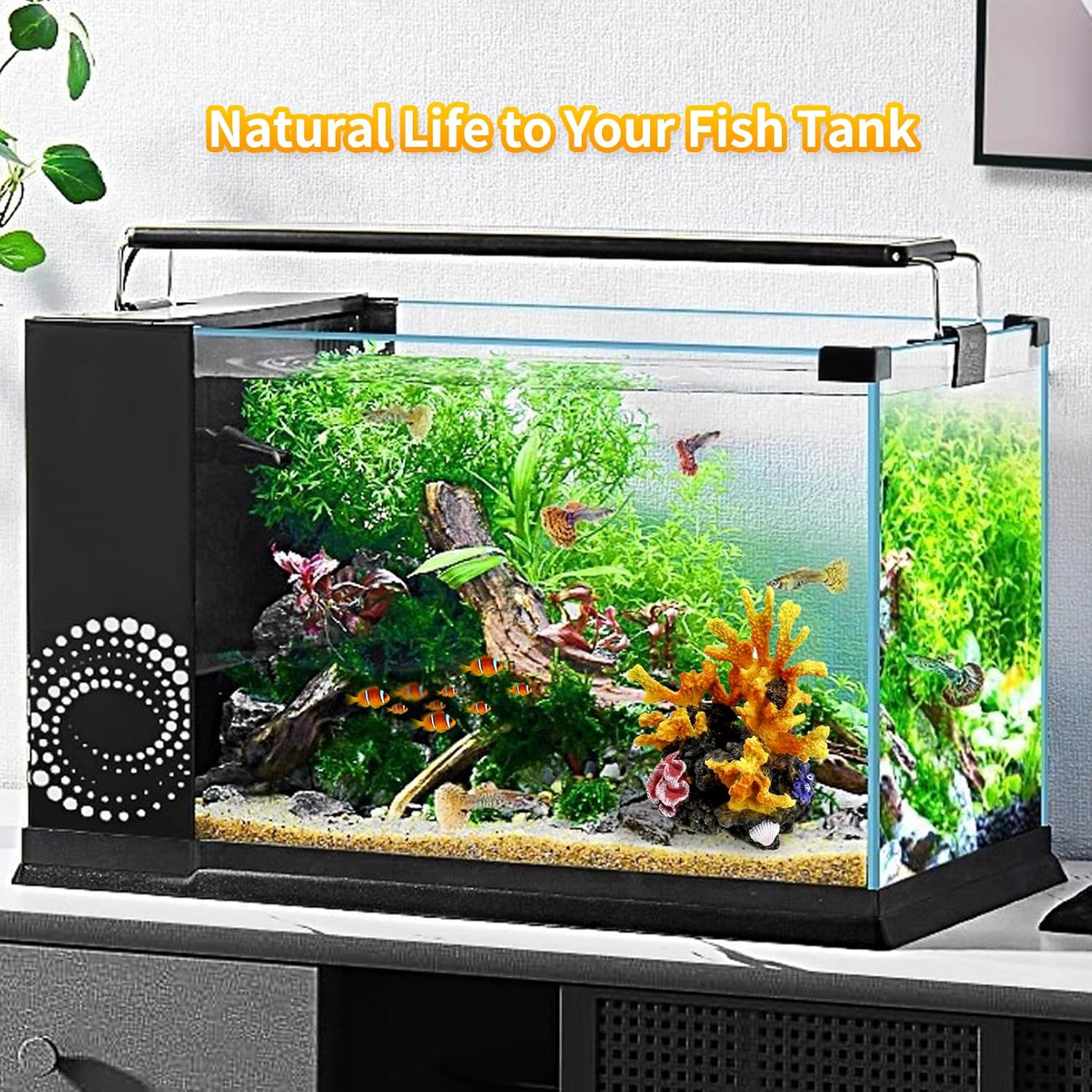 PINVNBY Aquarium Coral Reef Decor, Artificial Aquarium Coral Ornament Fish Cave Hideout Artificial Aquarium Plants Artificial Resin Fish Tank Accessories for Aquarium Landscaping (Yellow)