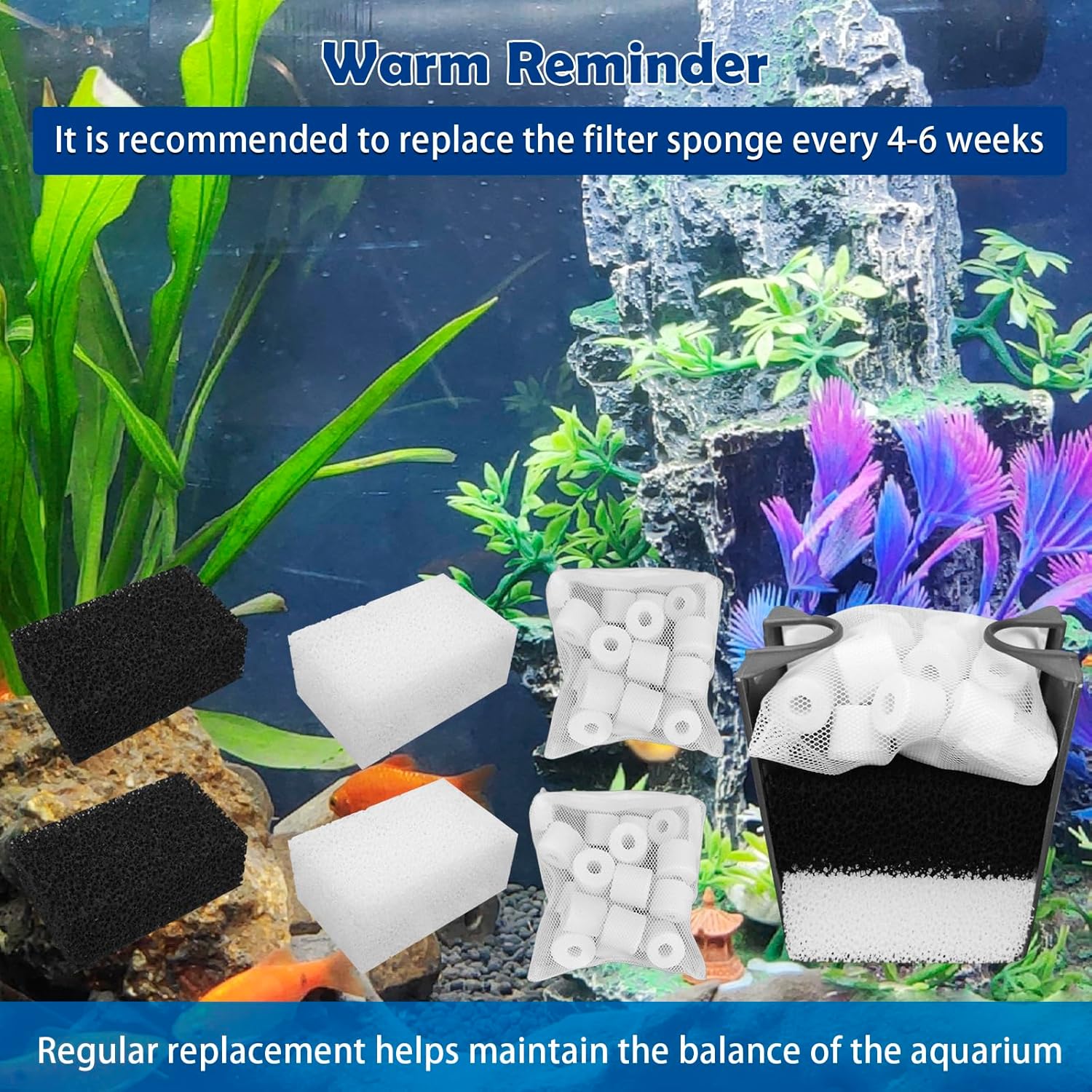 Aquarium Filter Media Replacement for AquaClear 30 Power Filter,Three-Stage Filtration Tank Filter Maintenance Kit,Fish Tank Filter for 10- to 30-Gallon Aquariums
