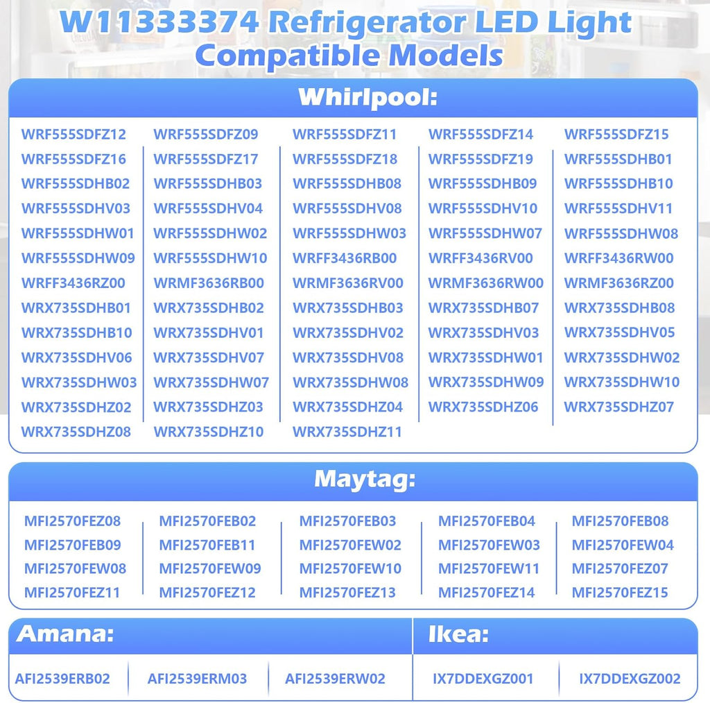 W11527432 Refrigerator LED Light Assy Module Replace W11387579 W11333374 W11042554 W11101384 W11245960 Fits for Whirlpool Maytag Amana Refrigerator LED Light Replacement WRF555SDFZ09 WRX735SDHZ02