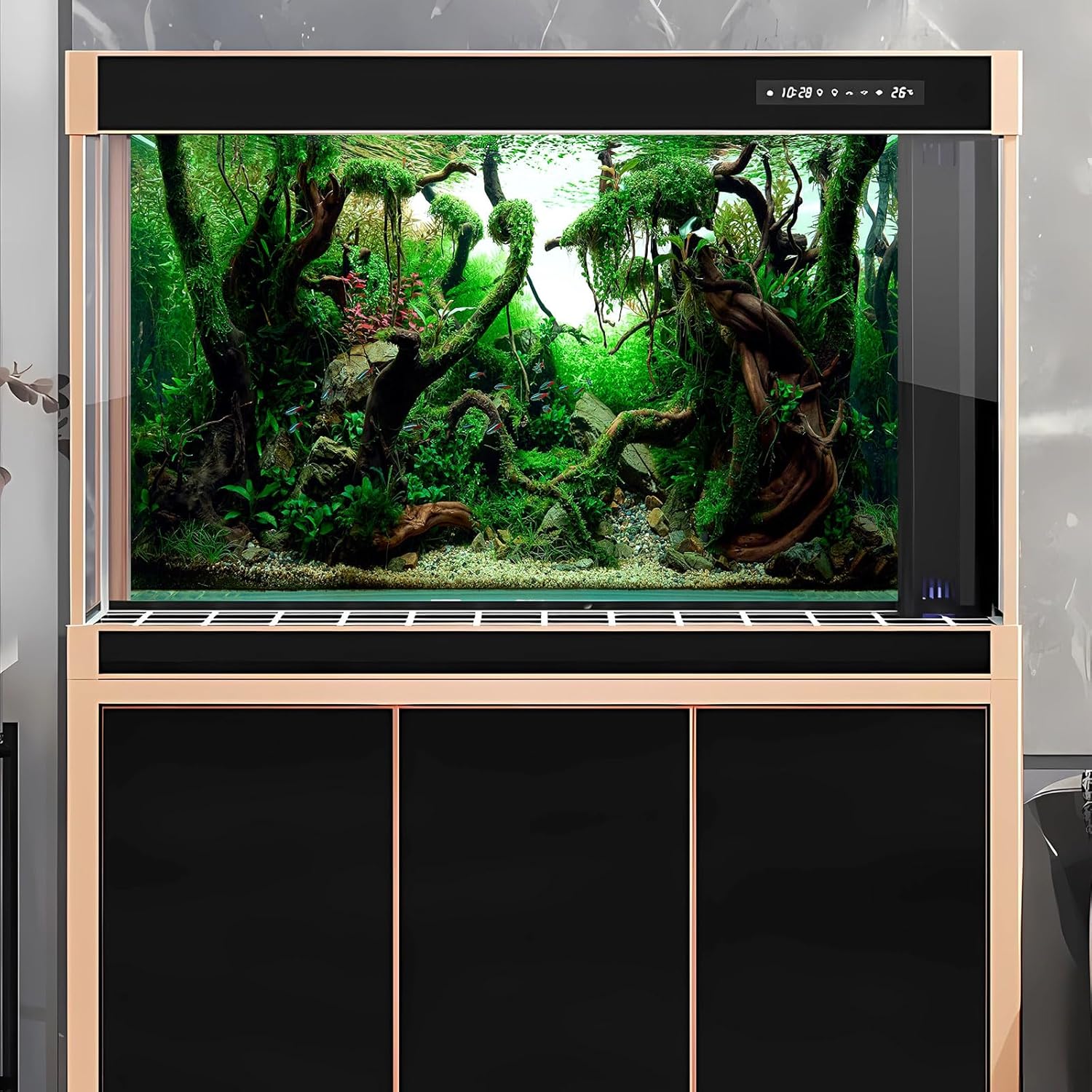 Freshwater Aquarium Background Jungle Style Aquascape Microsorum Trident Various Rotalas Anubias Fish Tank Background Aquatic Plants Frodo Stones and Redmoor Roots Terrarium Background 30x12in