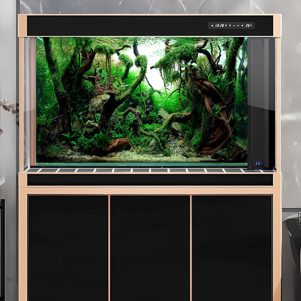 Freshwater Aquarium Background Jungle Style Aquascape Microsorum Trident Various Rotalas Anubias Fish Tank Background Aquatic Plants Frodo Stones and Redmoor Roots Terrarium Background 72x16in