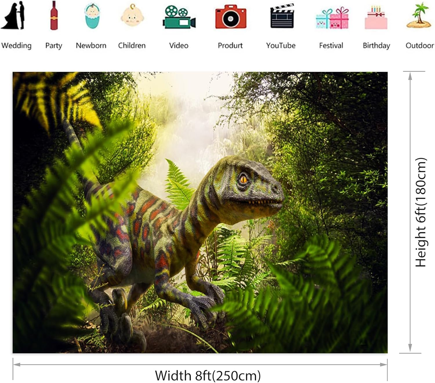 Renaiss 8x6ft Dinosaur Backdrop for Photoshoot Fabric Jurassic Period Jungle Forest Photography Background for Kids Boys Man Birthday Party Supplies Wallpaper Portrait Photo Props