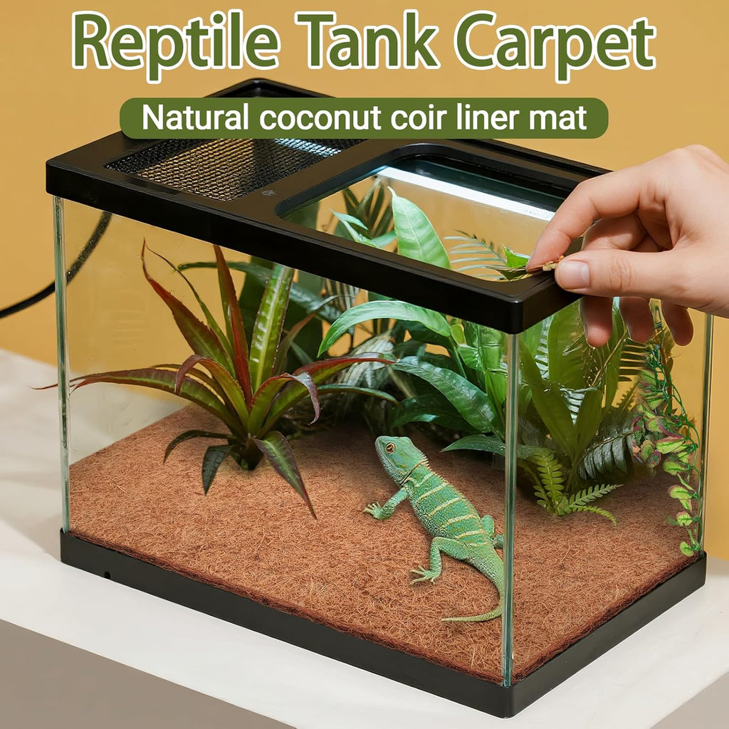 ZeeDix 10 Pcs Reptile Carpet, 14X14 inch Natural Coconut Fiber Liner Mat Flooring Accessories for Reptile Tank - Bearded Dragon Tortoise Lizard Turtle Snake Leopard Gecko Substrate Bedding