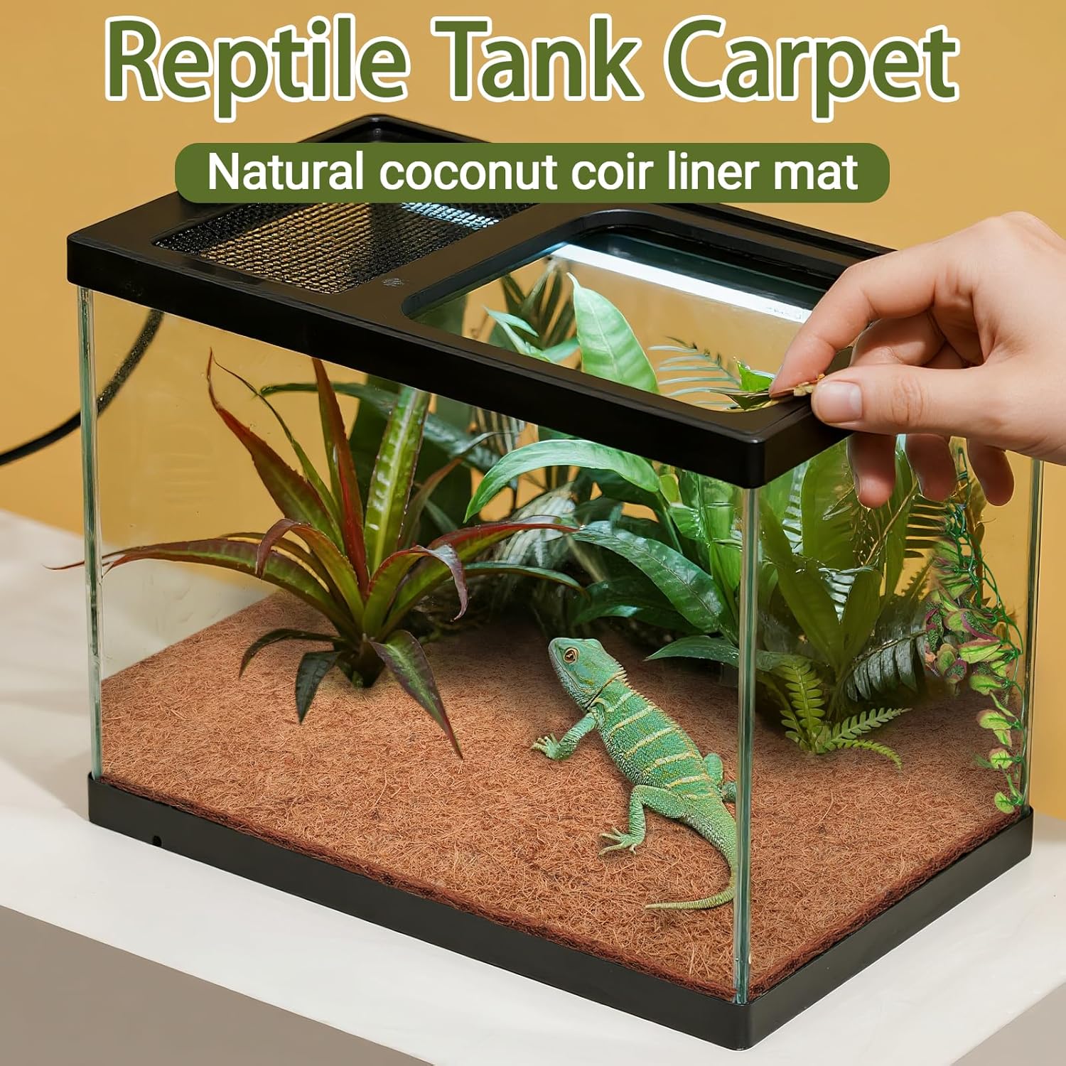 ZeeDix 10 Pcs Reptile Carpet, 14X14 inch Natural Coconut Fiber Liner Mat Flooring Accessories for Reptile Tank - Bearded Dragon Tortoise Lizard Turtle Snake Leopard Gecko Substrate Bedding