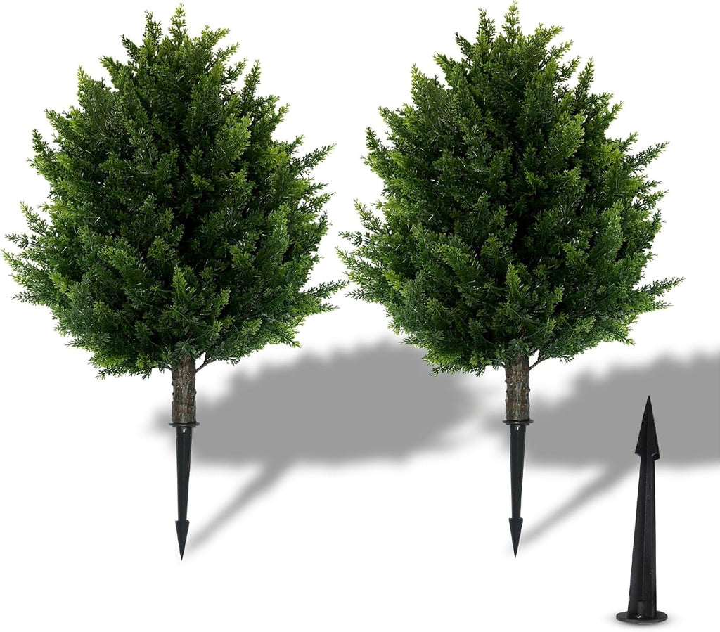 Artificial Cypress Topiary Tree, Indoor Outdoor UV-Resistant Plant Decor, 16.5 Inch Height, Lifelike (2)