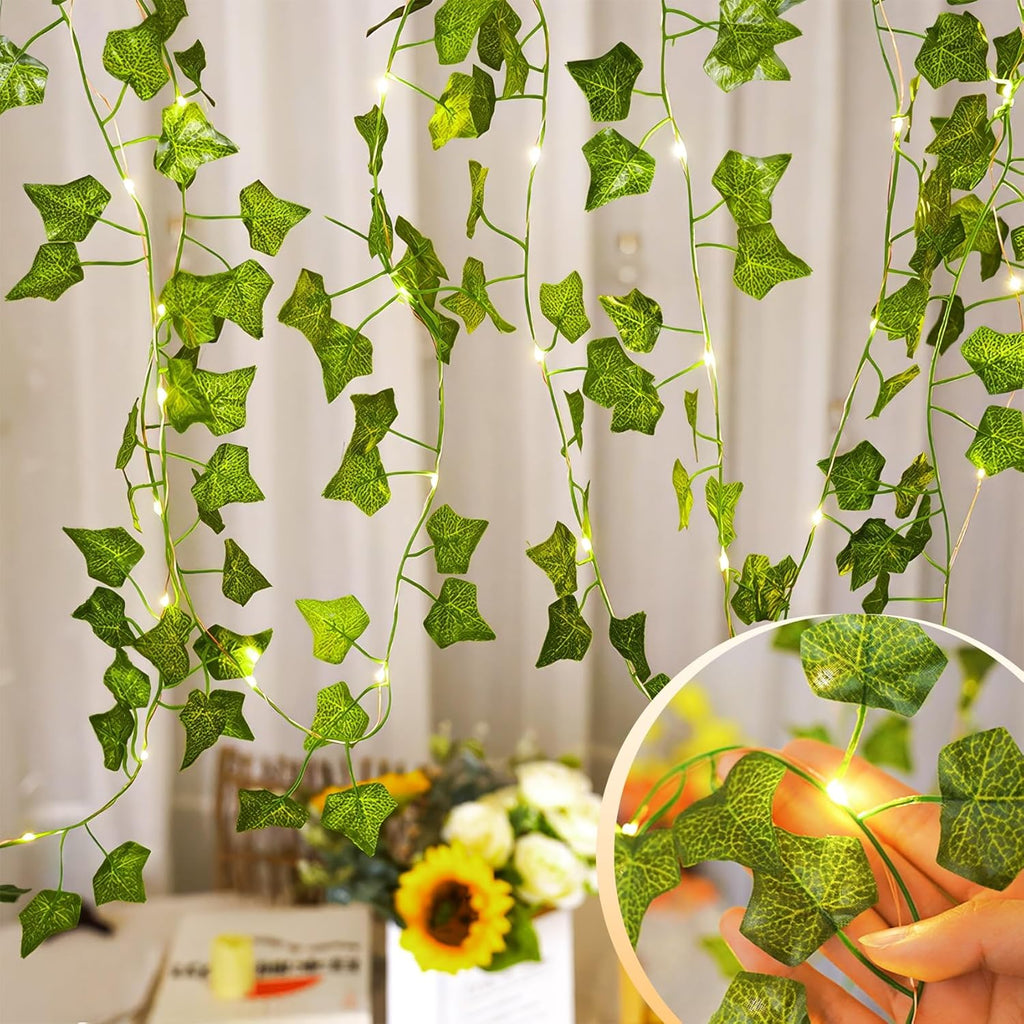 KASZOO 33ft 100 LED Vine with Fairy Lights with Remote, Fake Vines String Lights Battery/USB Operated, Ivy Garland, Leaf Lights for Bedroom Garden Party Wall Room Decor
