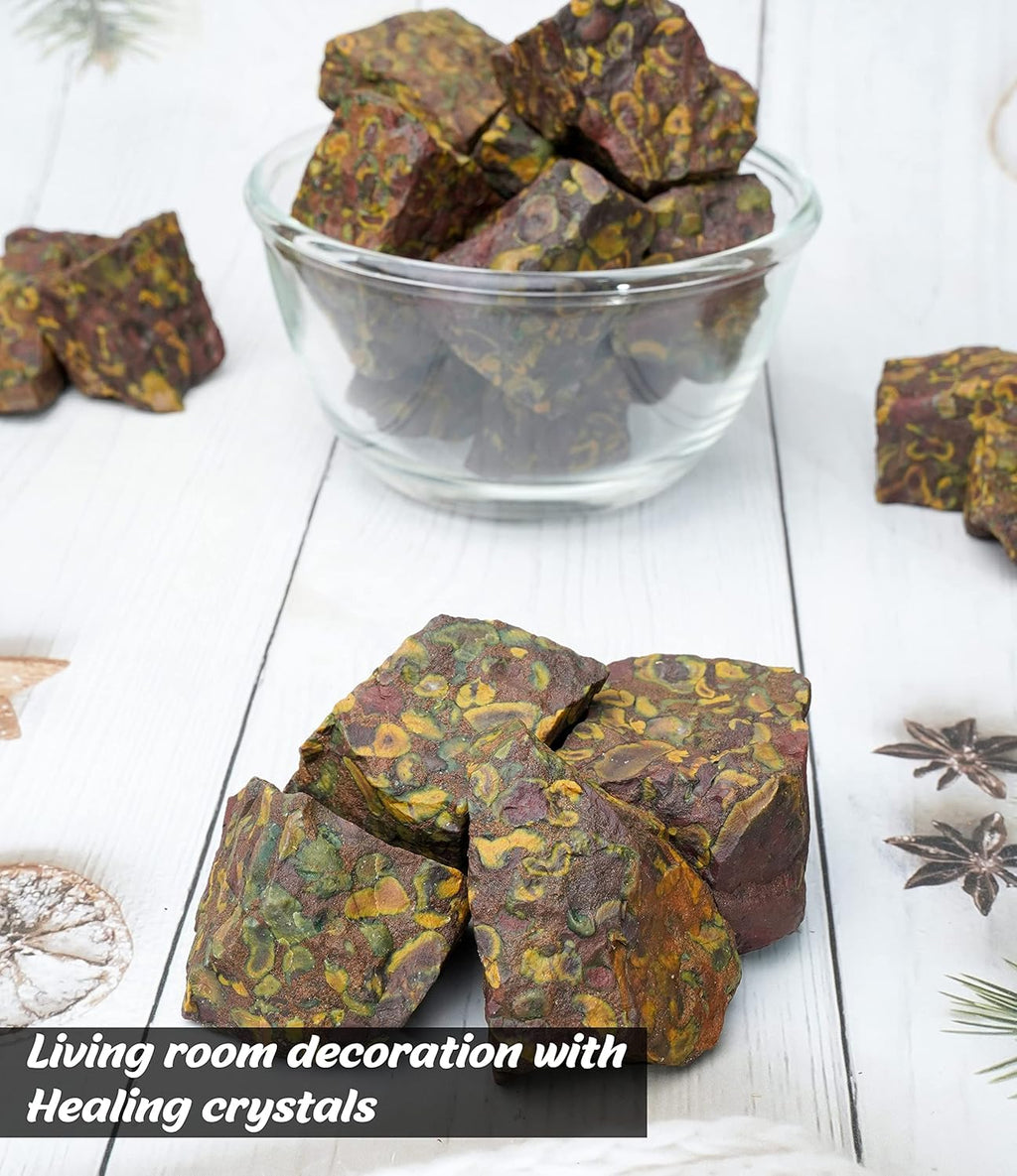 Crocon 1LB Fruit Jasper Rough Bulk Natural Stone Raw Gemstone Tumbling Cabbing Polishing Gem Mining Chakra Balancing Reiki Healing Good Luck Home Office Decor