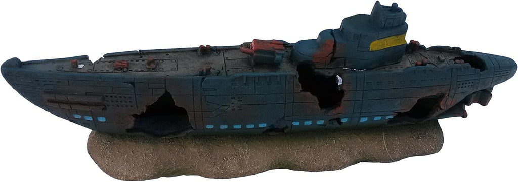 Large Submarine Aquarium or Fish Tank Ornament,17 Inches Long, Military Navy Wrecked Sub Aquarium Decoration, Cool Fish Tank Decoration That Provides Coverage for Shy Fish to Hide