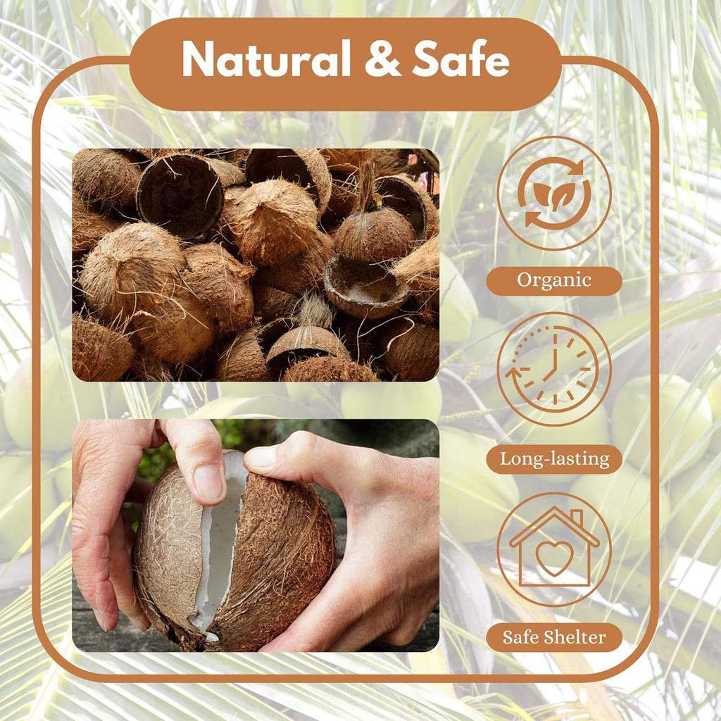 Natural Coconut Shell Hideout Cave, 5" Aquarium Fish & Reptile Hide Cave, Leopard Gecko Tank Accessories, Crested Geckos, Hermit Crabs, Spider, Snails & Small Lizards Climbing Toy & Decor