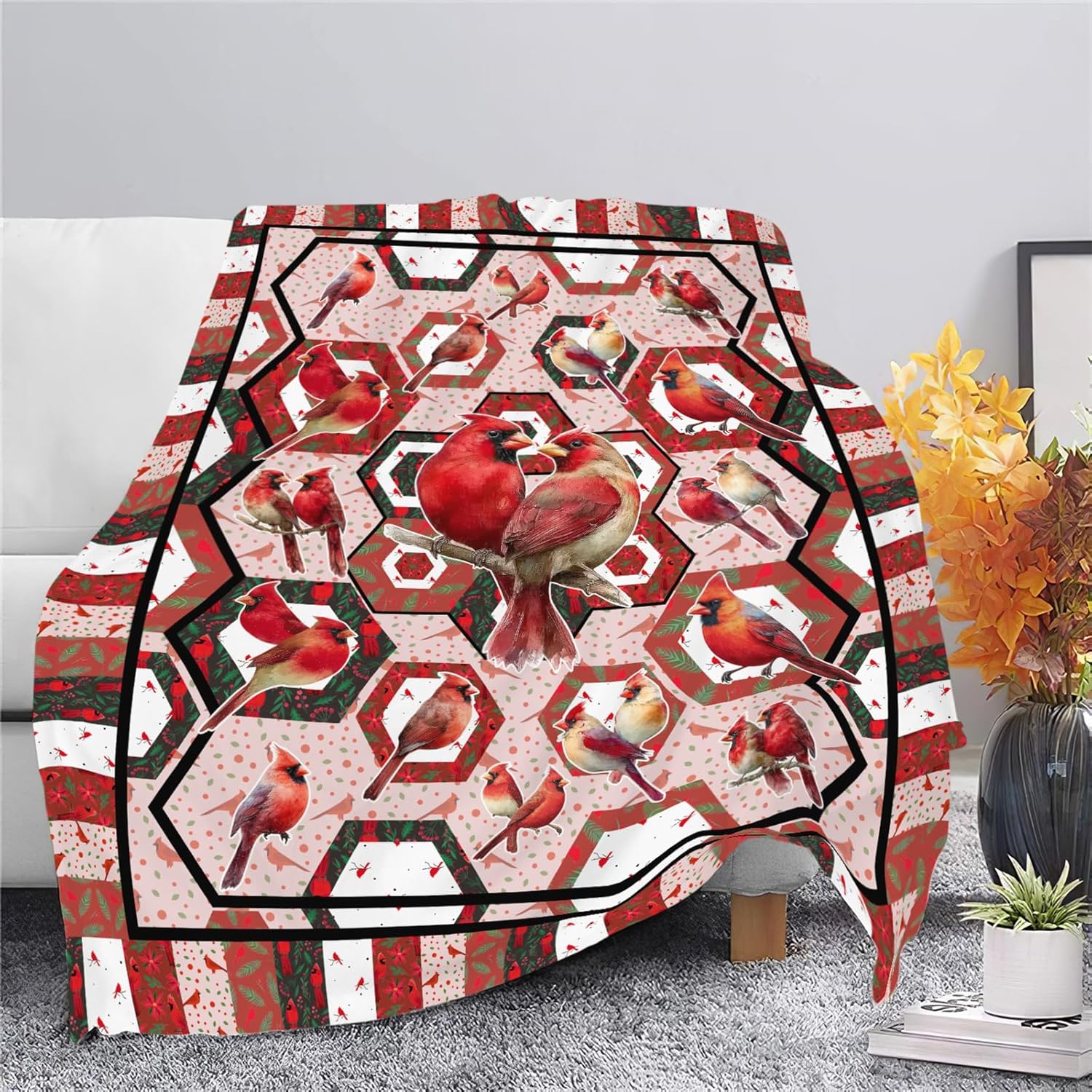 Cardinal Throw Blanket Red Bird Cardinal Stuff Gifts for Kids Girls Boys Adults Women Men Soft Cozy Warm Plush Fluffy Fuzzy Fleece Blanket Christmas Decor 50''X60''