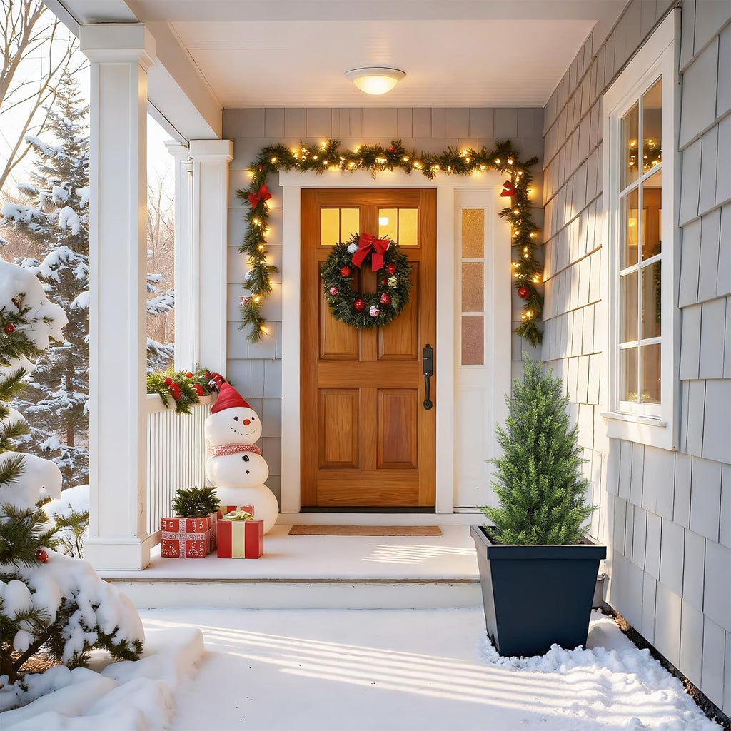 3FT Artificial Cedar Christmas Topiary Trees Set of 2 - Realistic Faux Cypress Plants UV Resistant for Outdoor Planter, Fake Bushes & Shrubs for Porch Front Door Outside UV Rated, 3 Feet Tall, 2 Pack