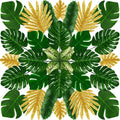 Tropical Party Decorations, 50 Pieces 7 Kinds Artificial Palm Leaves Green and Gold Tropical Monstera Leaves with Stems for Hawaiian Luau Party Jungle Beach Table Leave Decorations