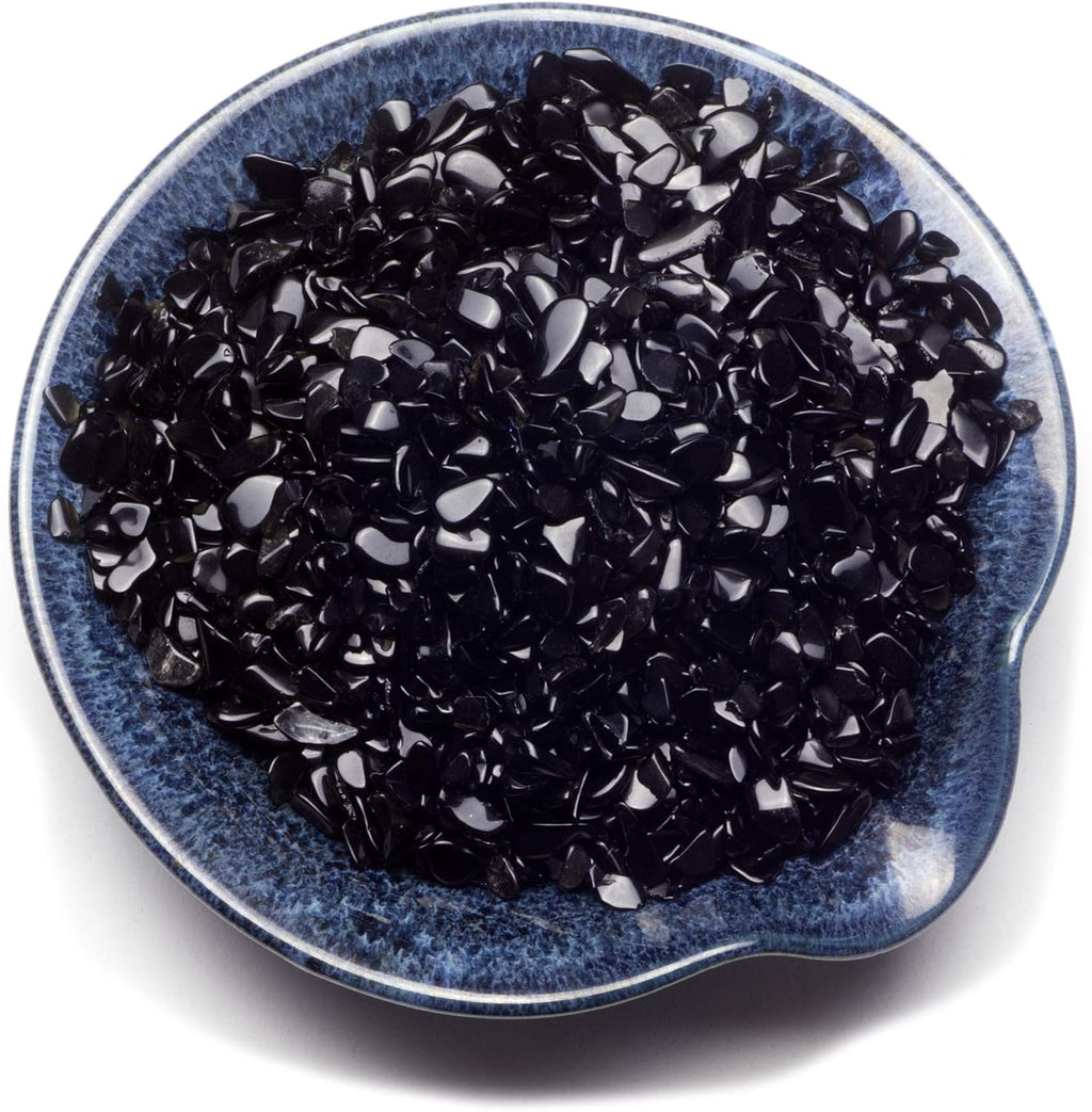 Cherry Tree Collection 1/2 Pound Polished Tumbled Gemstone Chips, Pebbles, Crystal Chips Bulk for Jewelry Making, Healing, Plants, Succulents, Aquariums, Decoration, Chakra (Black Obsidian)
