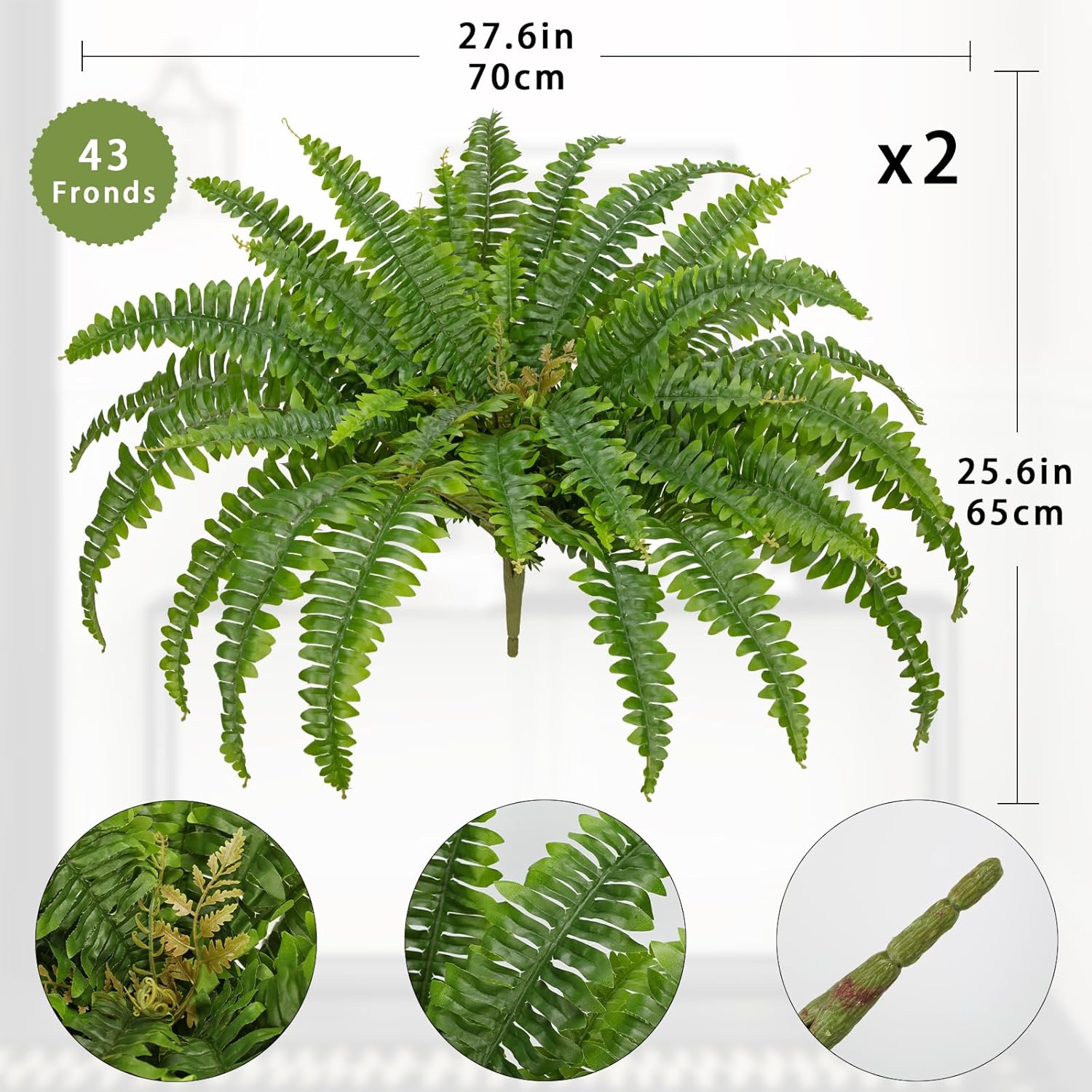 Ferns Artificial Plants 2 Pack Faux Ferns for Outdoor Planter Large Fake Ferns Look Real Artificial Ferns with 86 Fronds Hanging Boston Fern Fake Plant Shrubs for Home Farmhouse Garden Porch Decor