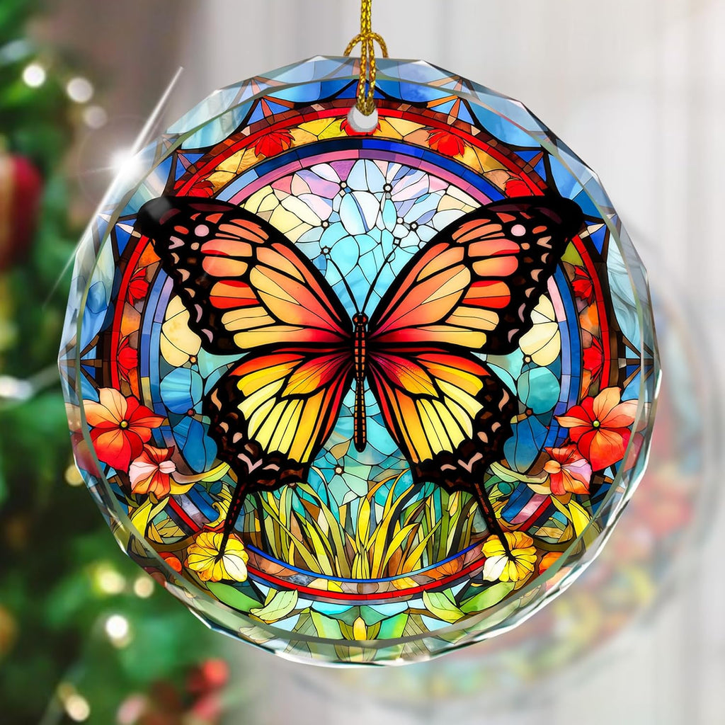 Stained Glass Butterfly Ornament - Christmas Tree Decor, Gift Exchange Present