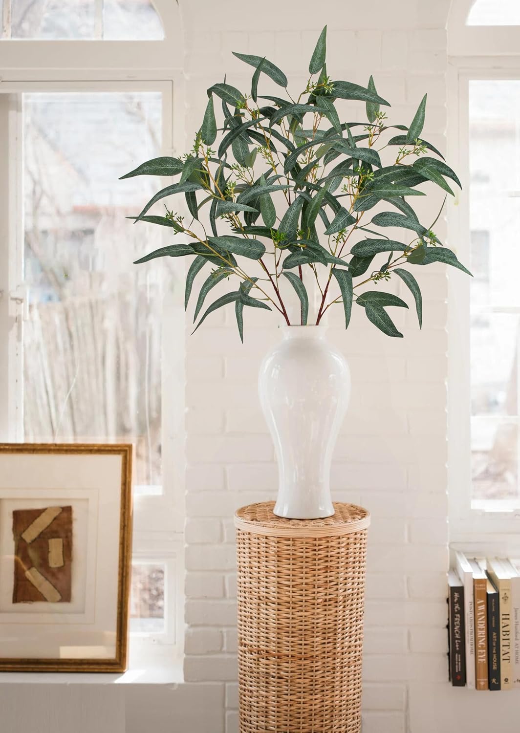 Faux Eucalyptus Stems Willow Eucalyptus Leaves 34” Long Fake Salix Leaves 3 Pcs Artificial Greenery Stems for DIY Bouquet Arrangements Centerpieces Shower Decorations-Artificial Eucalyptus Stems