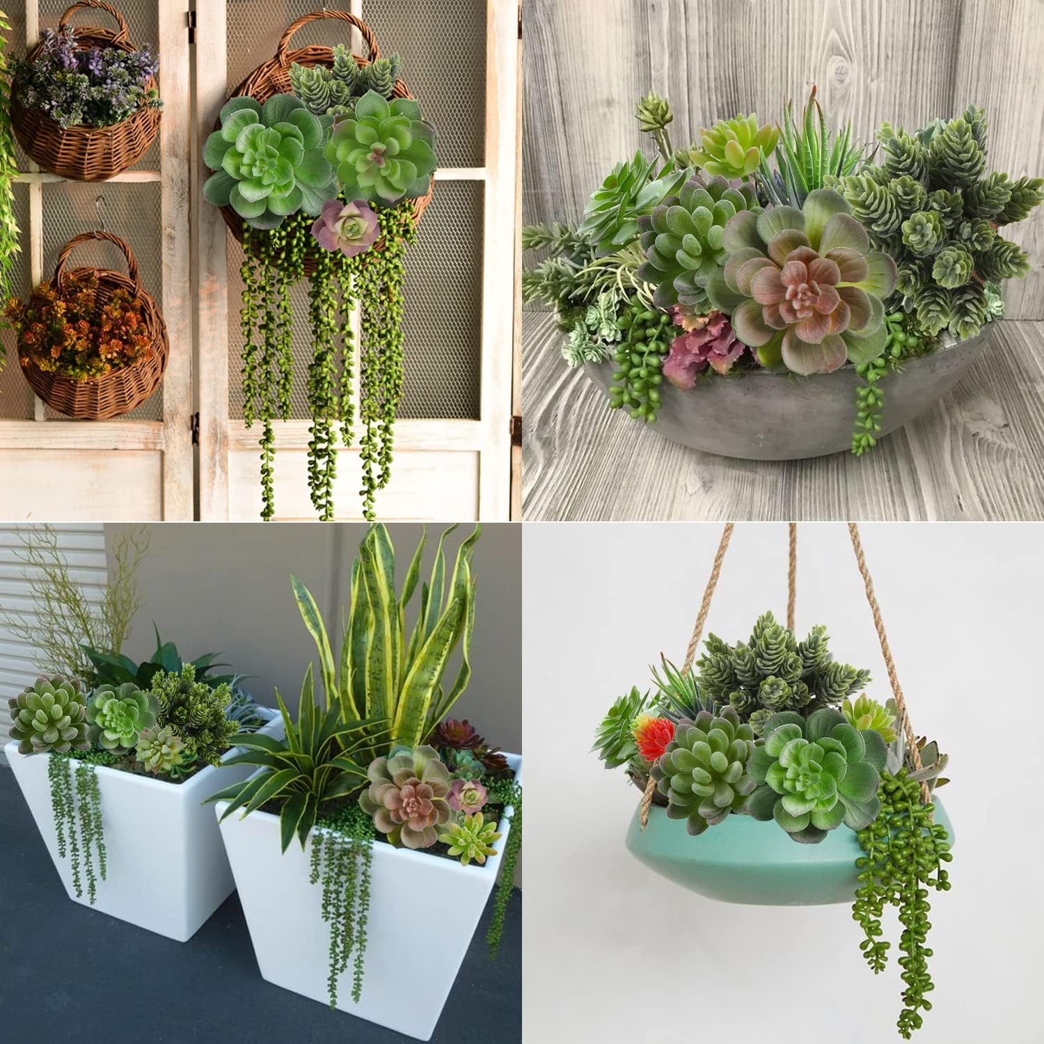 FOIMAS Artificial Succulent Plant,16pcs Large Faux Flocked Succulent Decor for Floral Wall Garden Arrangement Home Office Decoration,Unpotted