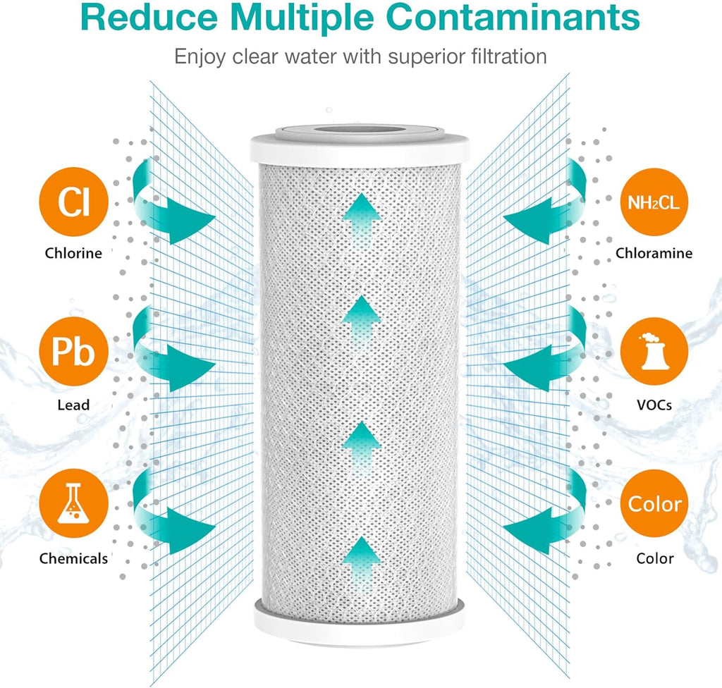 SimPure Whole House Water Filter Cartridges 5 Micron 10" x 4.5" CTO Activated Carbon Block, For DB10P, DB10C-2, GE GXWH40L, GXWH35F, BB10, FXHTC, FC15B, 6 Pack