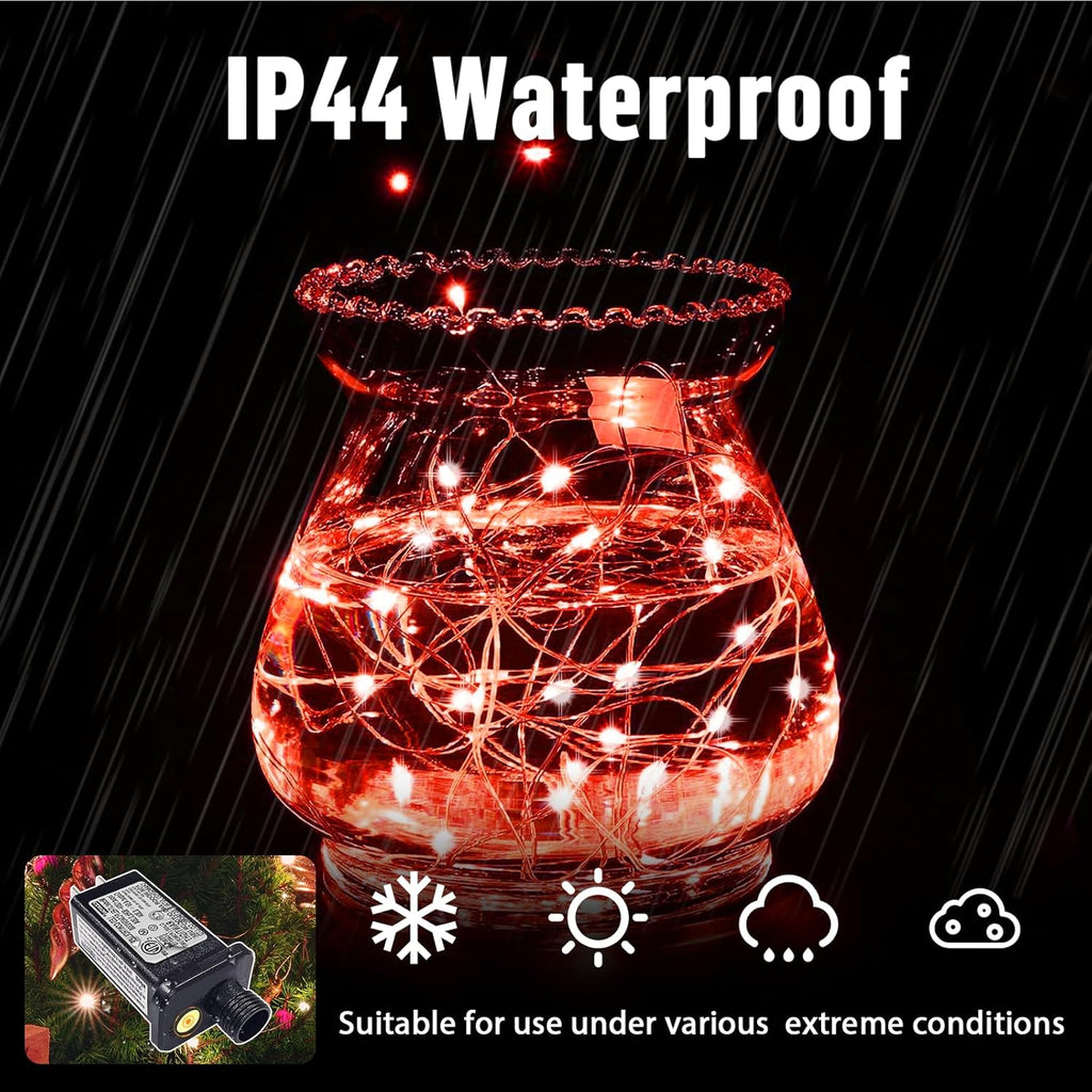 LAMPHOME Fairy Lights Plug in, 33Ft 100 LEDs Waterproof Twinkle Firefly Lights, Adaptor Included, Starry String Lights for Wedding Indoor Outdoor Christmas Patio Garden Decoration, Red