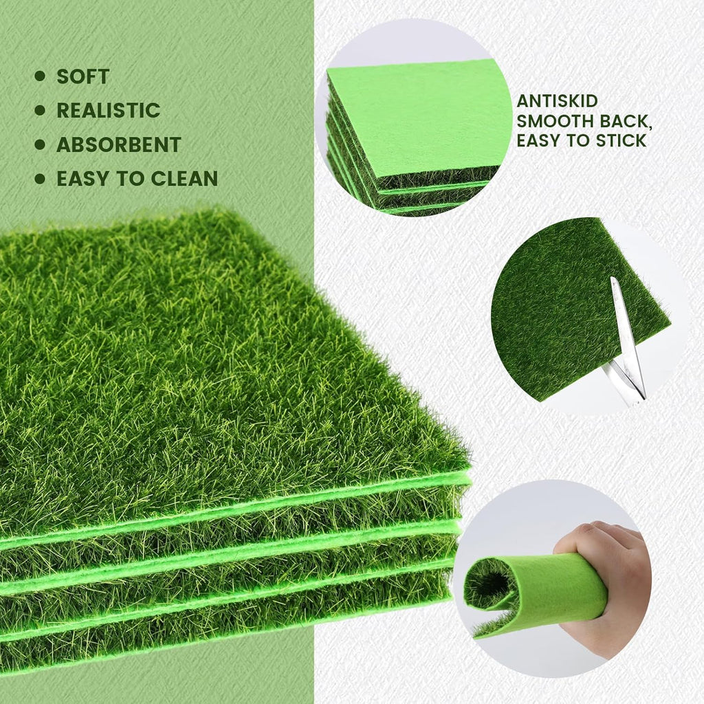 Shindel 12 Packs Fake Grass Decor for Crafts, 6" x 6" Fairy Artificial Grass for Miniature Garden, Dollhouse Ornament DIY Decoration