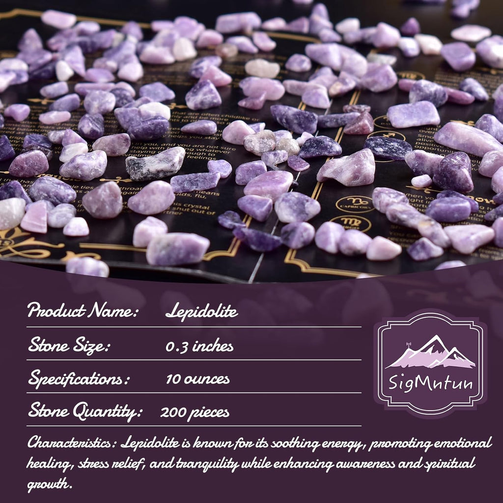 Polished Lepidolite Crystal Chips 200 Pcs - 0.3" 10 oz Tumbled Stone Chips Crushed Sea Glass Stones Healing Reiki Crystal Making Home Decoration