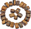 rockcloud Tiger's Eye Rune Stones Tumbled Engraved Lettering Crystal Set for Wicca Crystals Healing Chakra Reiki