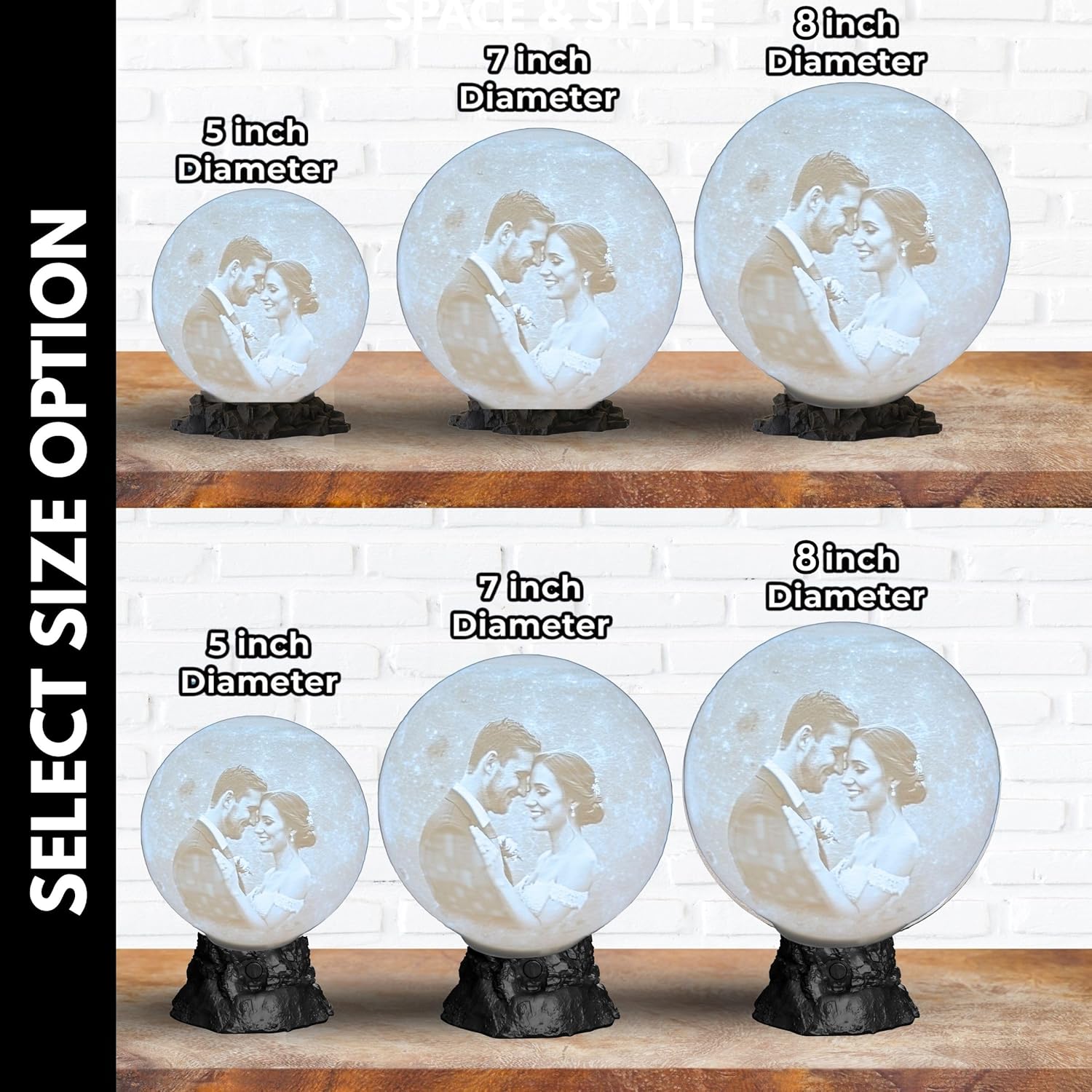 Personalized Moon Lamp with Custom Photo & Text - 3D Printed Night Light - Custom Moon Lamp - 3 Temp Led - Unique Gifts for Women, Girlfriend - Decor for Weddig Anniversary, Birthday