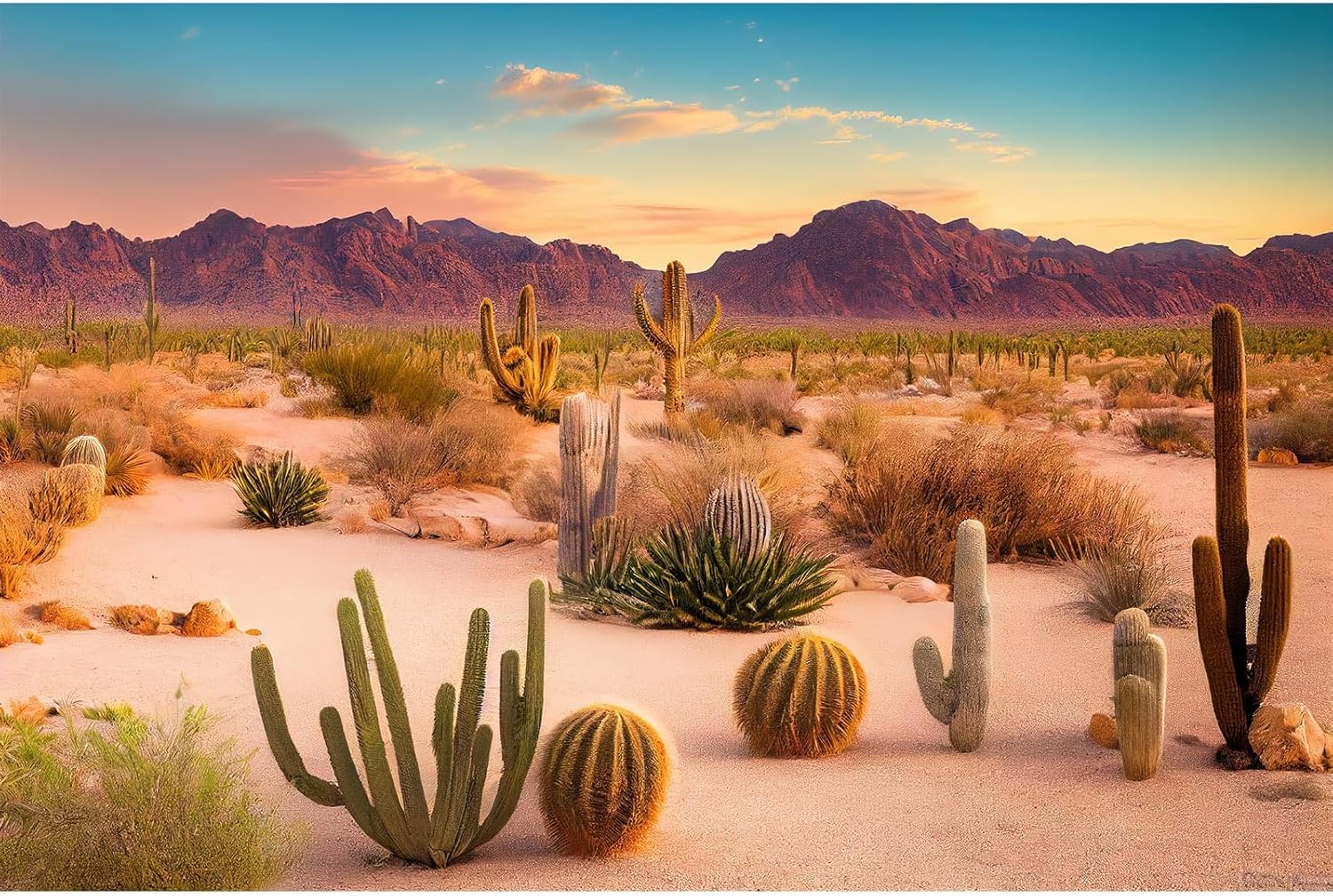 Desert Reptile Habitat Background Arid Landscape of Hot Sahara Desert Terrarium Background Desert Cacti and Sand with Dunes Aquarium Background Natural Hot Desert Fish Tank Background Vinyl 72x24in