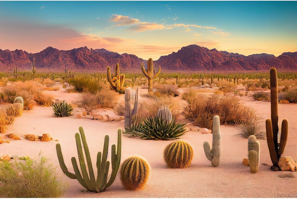Desert Reptile Habitat Background Arid Landscape of Hot Sahara Desert Terrarium Background Desert Cacti and Sand with Dunes Aquarium Background Natural Hot Desert Fish Tank Background Vinyl 72x18in