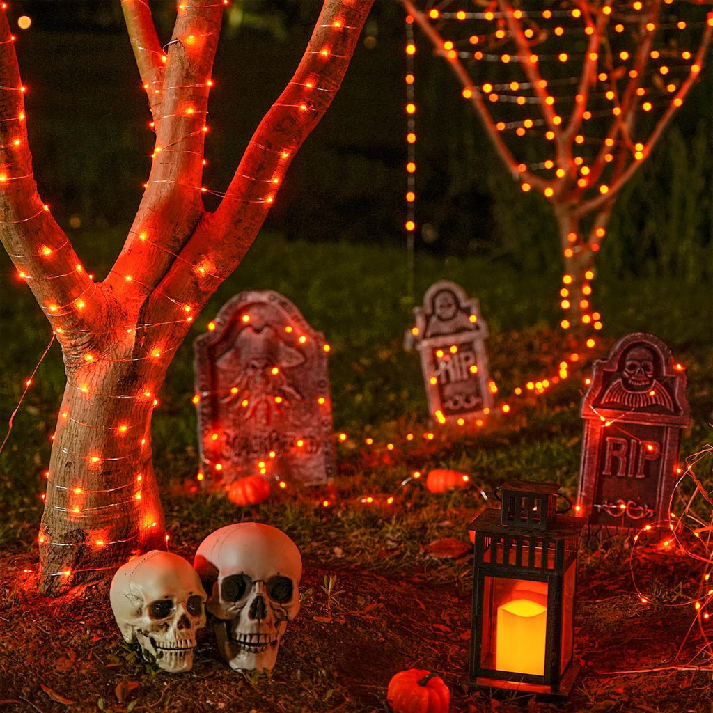 JMEXSUSS 2 Pack Halloween Fairy Lights Battery Operated, Total 400 LED 132ft Orange Twinkle Fairy Light with Remote, 8 Modes Orange String Lights for Halloween Tree Bedroom Wreath Decoration