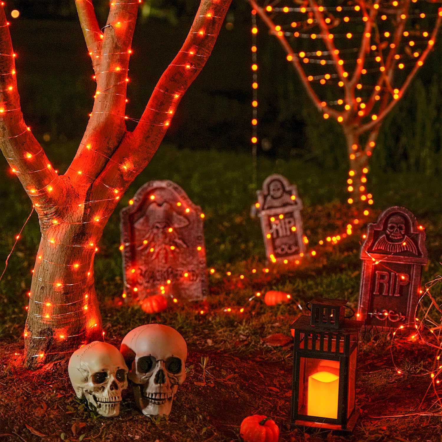 JMEXSUSS 2 Pack Halloween Fairy Lights Battery Operated, Total 400 LED 132ft Orange Twinkle Fairy Light with Remote, 8 Modes Orange String Lights for Halloween Tree Bedroom Wreath Decoration