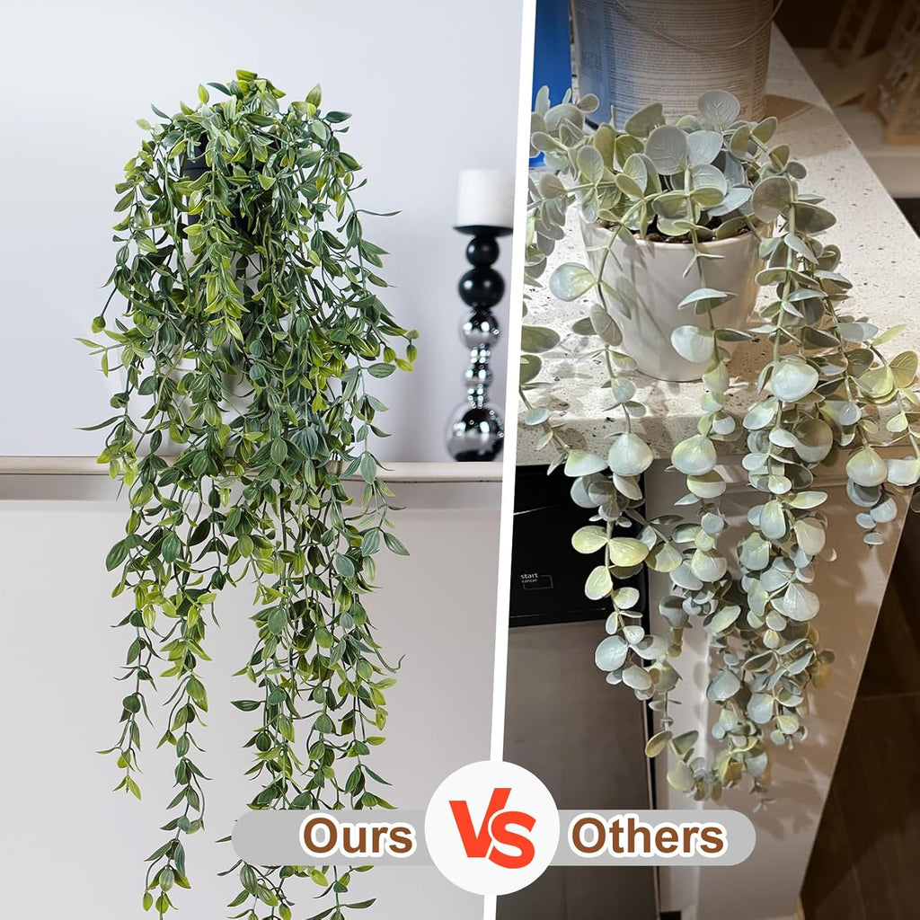 Artificial Hanging Plant 2 Pcs Faux Plant Ivy Vine Faux Eucalyptus Vines Fake Potted Greenery for Wall Living Room Home Shelf Office Bathroom Outdoor Indoor Decor (Type 2)