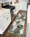 Wonnitar 2x6 Bathroom Rug Runner, Washable Leaf Runner Rugs for Hallway, Non-Slip Tropical Plant Long Carpet Monstera Low Pile Accent Mats for Bedside Kitchen Entrance Closet, Dark Jungle Green